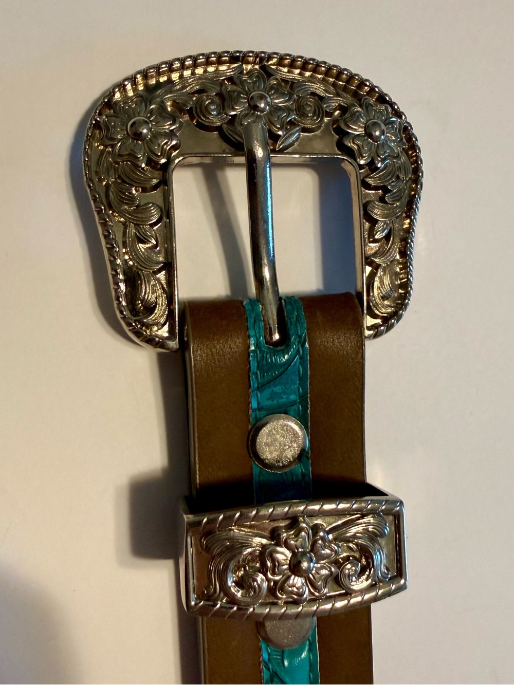 Child’s Small Silver & Turquoise Western Belt - Leather